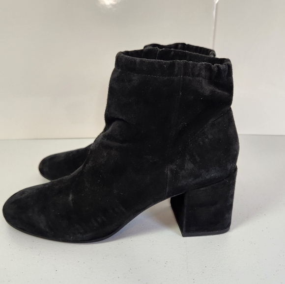 Eileen Fisher Black Suede Leather Hollis Ankle Boot Booties Shoes Chunky Heel 9 - Picture 3 of 10